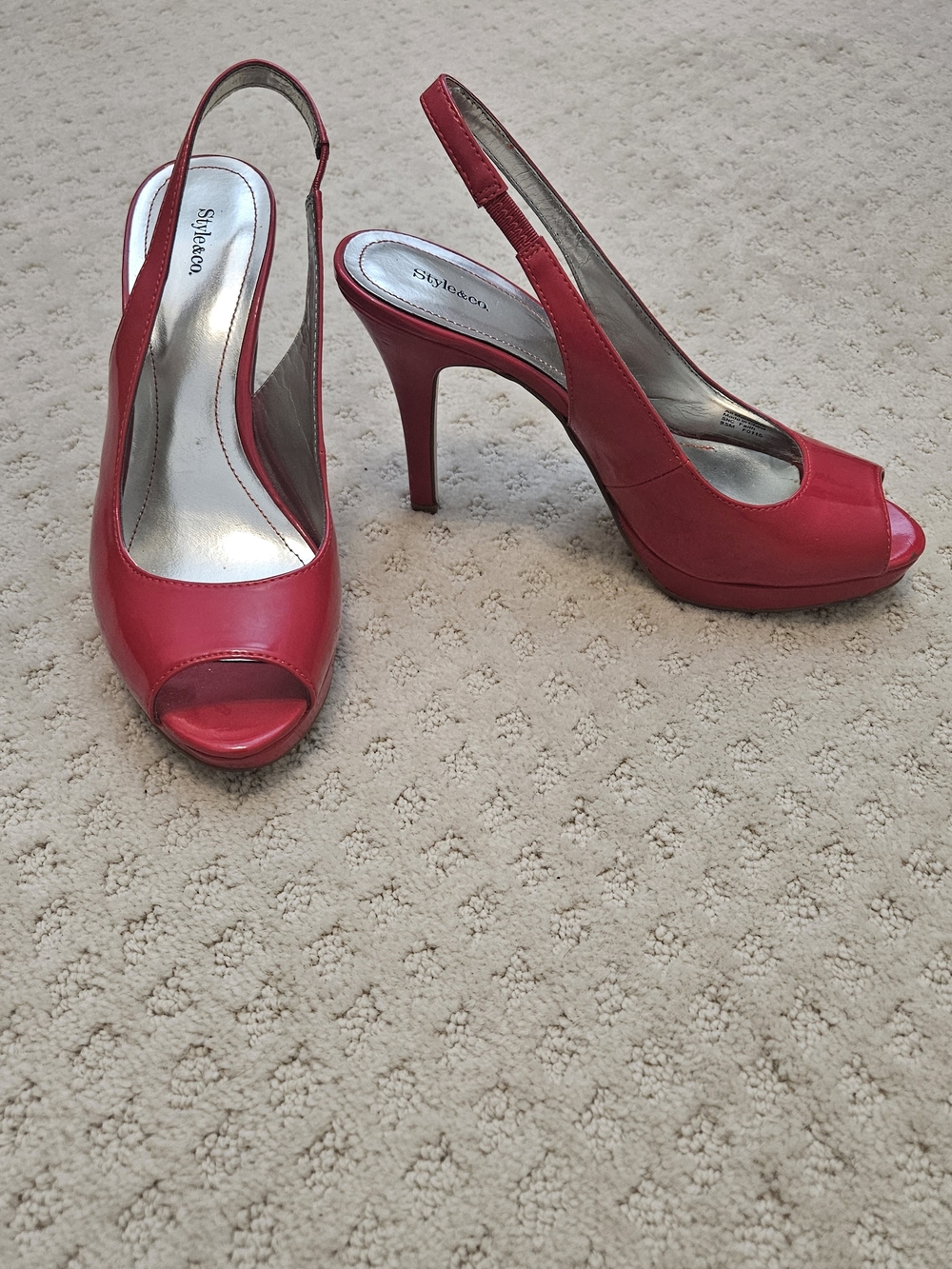 Style & Co. Red Peep-Toe Slingback Platform Heels